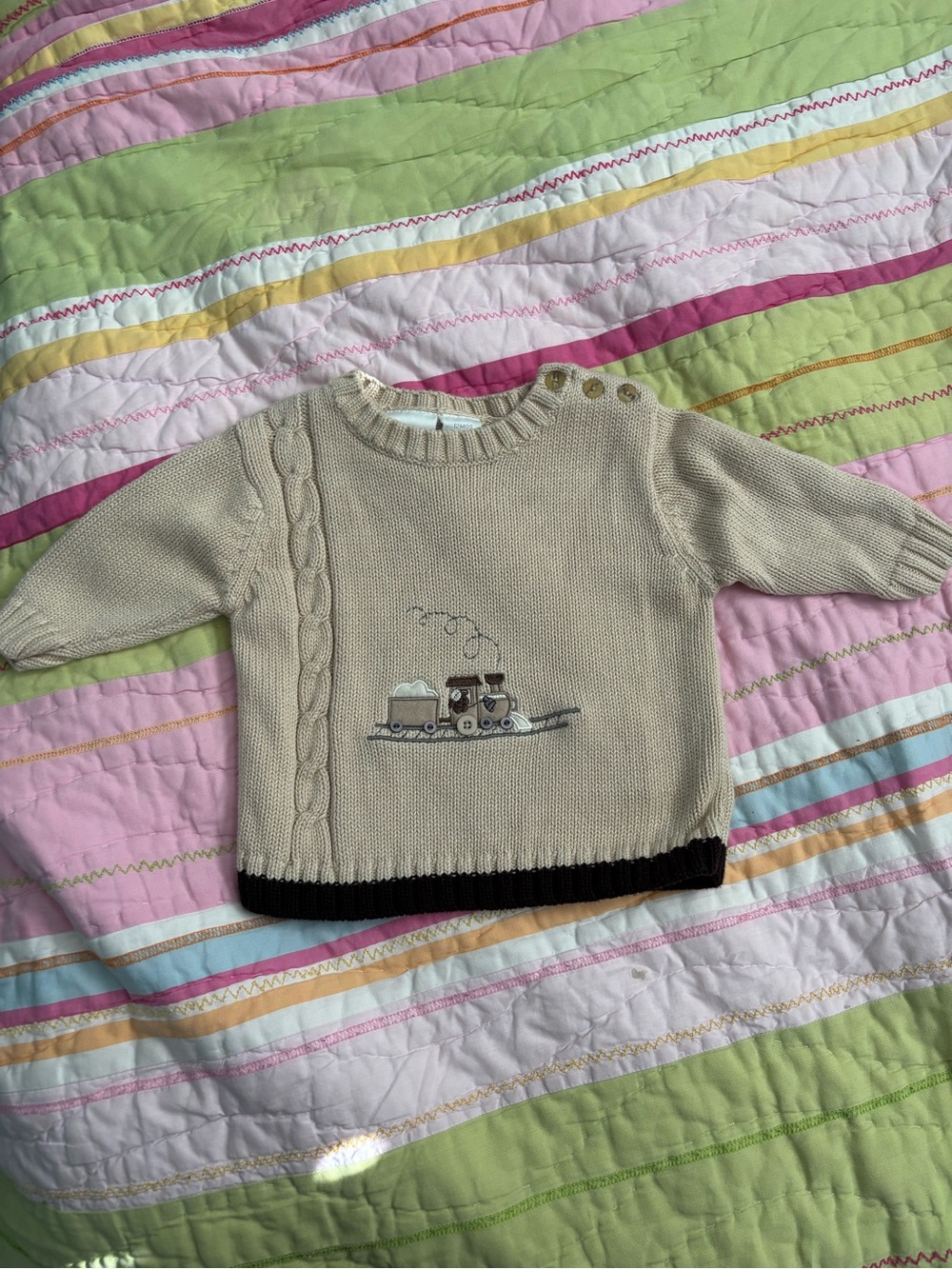 miniwear Cream Baby Sweater with Train Embroidery